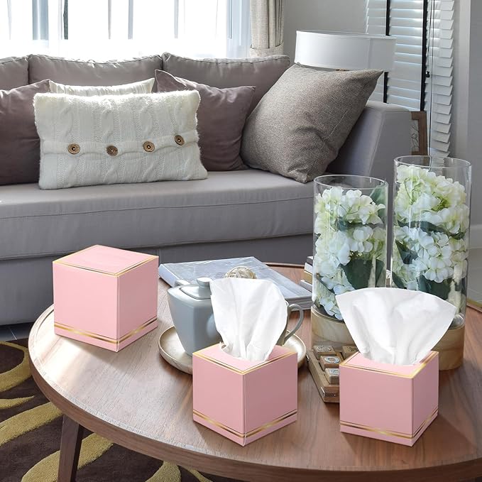 12 Pack Facial Tissues Cube Boxes Face Box 600 Sheets 3 ply Soft Paper Square Tissues Bulk for Car Pocket Toilet Household Bedroom Family(Pink)