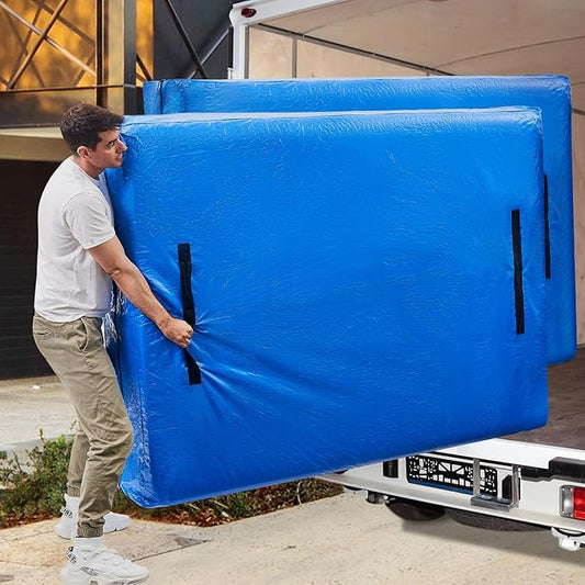 Mattress Bags for Moving, BETU Mattress Protector Waterproof Mattress Cover Cal King Size Storage Bags with 8 Heavy-Duty Handles and Zipper for Bed Extra Thick Large(2 Pack, 86"x75"x15" Blue)
