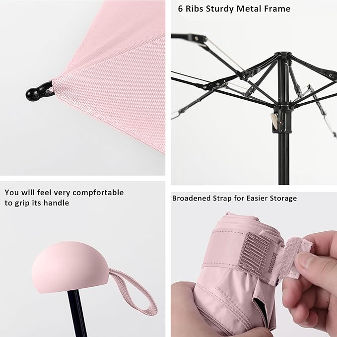 BAODINI Travel Essentials Mini Umbrella for Purse With Case Small Compact UV Sun Protection Lightweight Tiny Pocket Manual Open Close Umbrella for Women Kids and Men Fit Purse Backpack