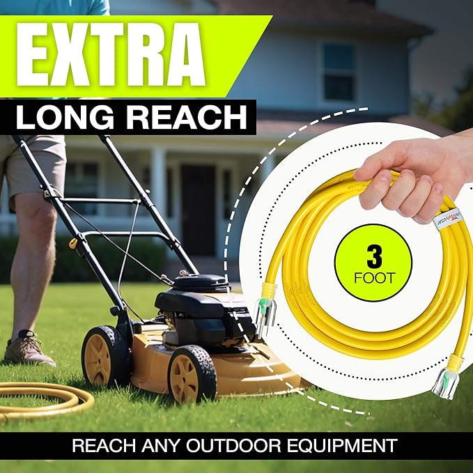 3ft Outdoor/Indoor Extension Cord 12/3 Gauge Extra Heavy Duty 3 Prong SJTW, Waterproof, Flexible Cold-Resistant Long Power Cord,15A 125V 1875W, Yellow by LifeSupplyUSA