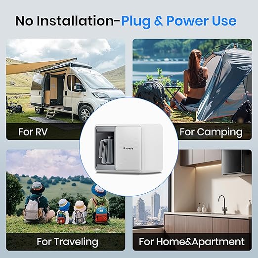RP001W Portable Water Filter Reverse Osmosis Countertop, 5 Stage UV RO Filtration 1.06 Gal Water Tank,304 Stainless 0.8L Heating Kettle, Portable Water Purifier Dispenser for RV/Travel/Home, White