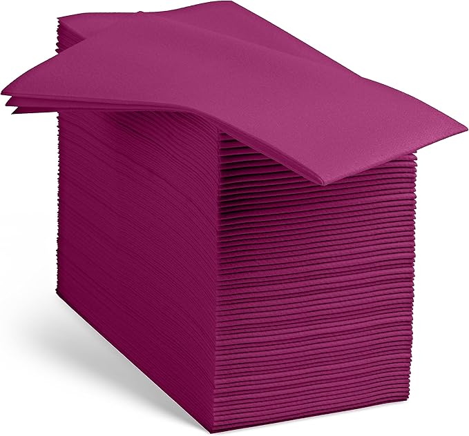 Linen-Feel Purple Paper Napkins - Decorative Cloth-Like Disposable Dinner Napkins - Soft And Absorbent. For Kitchen, Party, Wedding, Bathroom Or Any Occasion. (Pack of 100)