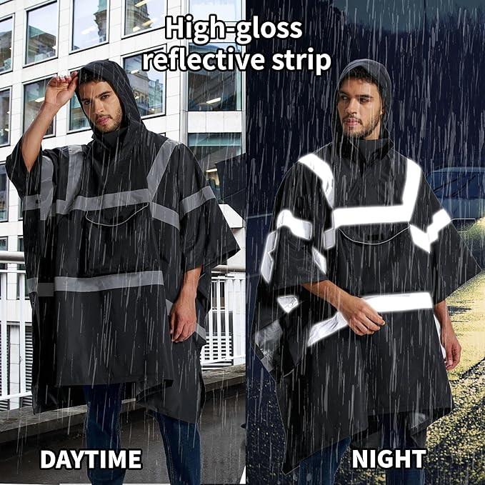 SRsafety Hi Vis Rain Poncho,High Visibility Rain Ponchos for Adults with Pocket,Safety Rain Jacket Stowable Conjoined Cap