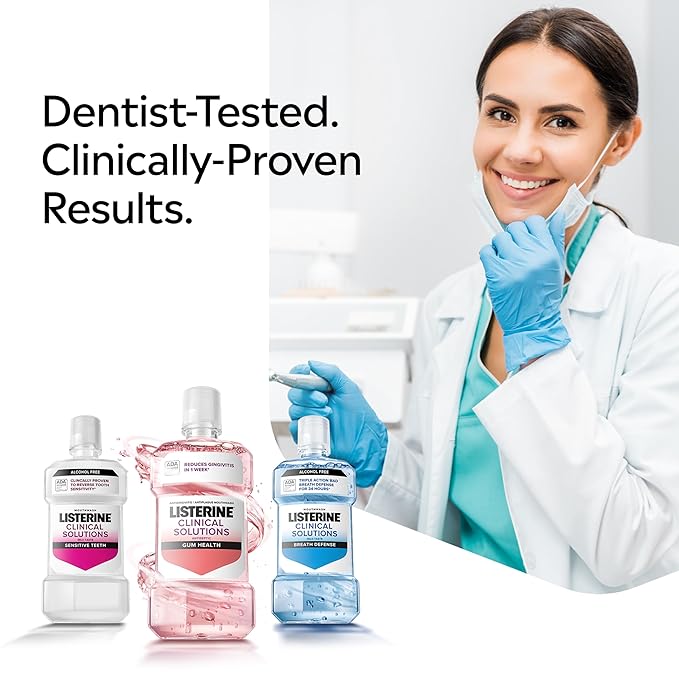 Listerine Clinical Solutions Mouthwash Gum Health Antiseptic, Antigingivitis and Antiplaque Oral Rinse Helps Prevent Buildup and Immediately Kills Germs for Healthier Gums, ICY Mint, 500 mL