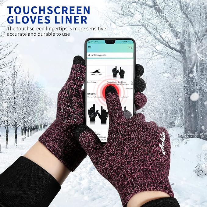 Achiou Winter Gloves for Men Women, Touch Screen Gloves, Upgraded Thicken Anti-Slip Silicone Gel, Thermal Soft Knit Lining