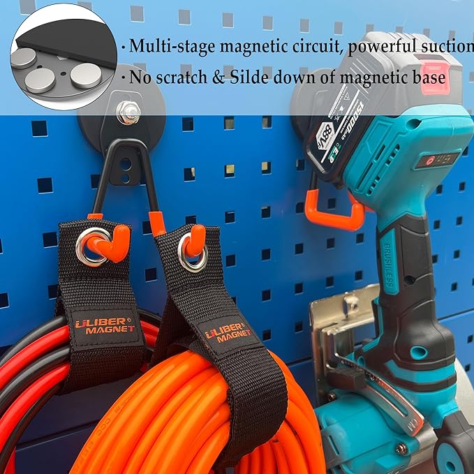 ULIBERMAGNET Heavy Duty Magnetic Garage Hook,10 Pack Strong Large Magnet Hooks for Power Drill,Garden Tools,Hose,Pegboard,Garage, Workshop,Magnetic Storage Hooks for Indoor Outdoor Hanging(Orange)