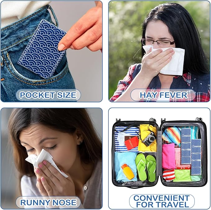 Therwen 100 Pack Pocket Tissues Travel Packs Bulk 1000 Sheet Mini Tissues Bulk 3 Ply Small Travel Size Paper Individual Pocket Size (Cool)