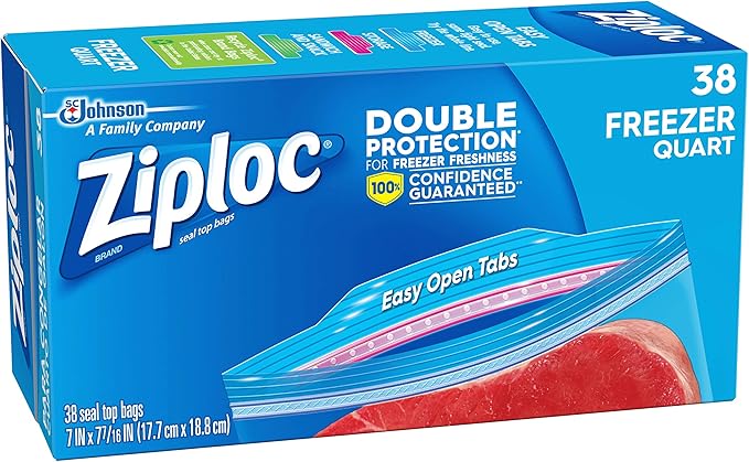 Ziploc Freezer Bags with New Grip 'n Seal Technology, Quart, 38 Count, Pack of 3 (114 Total Bags)