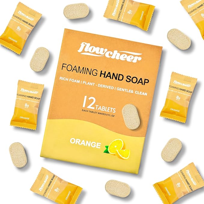 Foaming Hand Soap Refill Tablets, 12 Pack (Makes 12 x 9 fl oz) – Sweet Orange Scented, Eco-Friendly, Zero-Waste Hand Wash Tablets