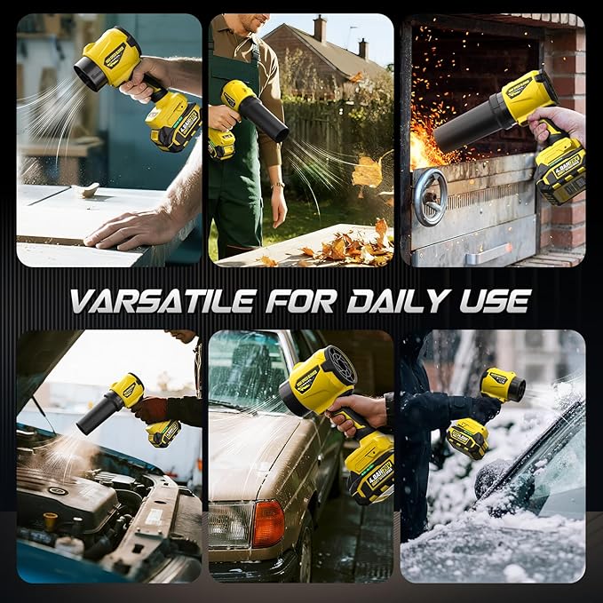 Leaf Blower with 2 X 4.0Ah Battery and Charger, 20V Cordless Blower for Lawn Care, & House Cleaning, 40,000 RPM Jet Blower, Extended Nozzle & Earbuds Included, Yellow