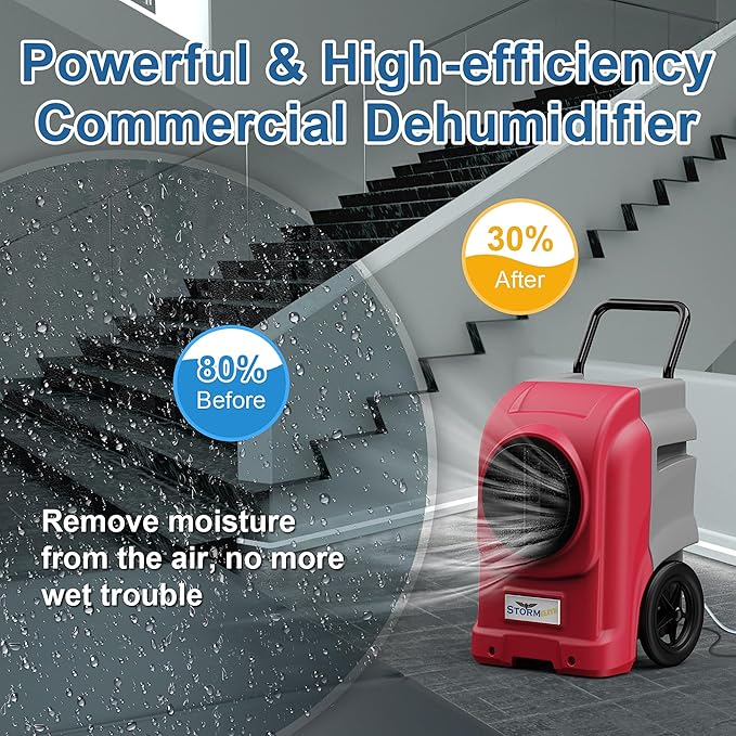 AlorAir 270 Pints Commercial Dehumidifiers for Large Room or Basements, Industrial Large Dehumidifier with Pump and Drain Hose, Dehumidifiers with Smart Wi-Fi, 5 Years Warranty, Red