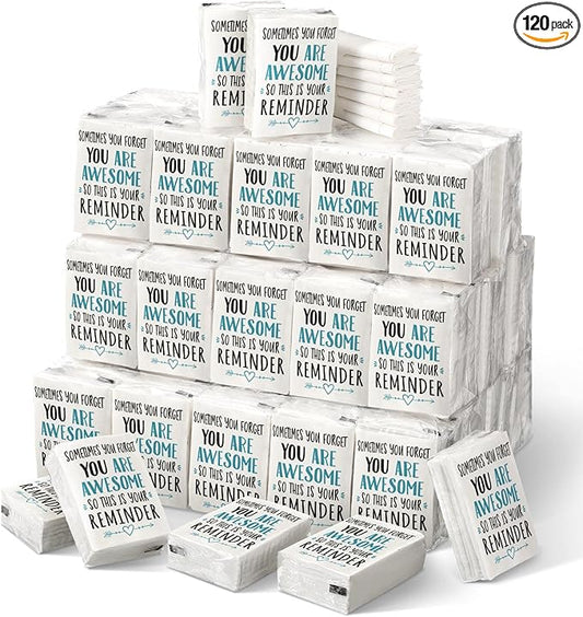 Fuutreo Motivational Facial Tissue Packs 3 Ply Inspirational Pocket Travel Packs Appreciation Gifts Soft Tissues Packs Individual Packs Travel Bulk for Wedding(120 Pack)