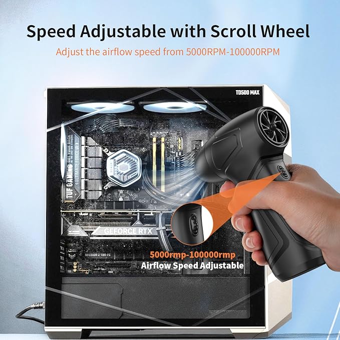 Rechargeable Compressed Air Duster for PC Computer, Cordless Mini Air Blower Portable, Super Powerful Dust Blower Speed Adjustable, Air Duster for Home, Outdoor, Leaf, Keyboard, Car Cleaning