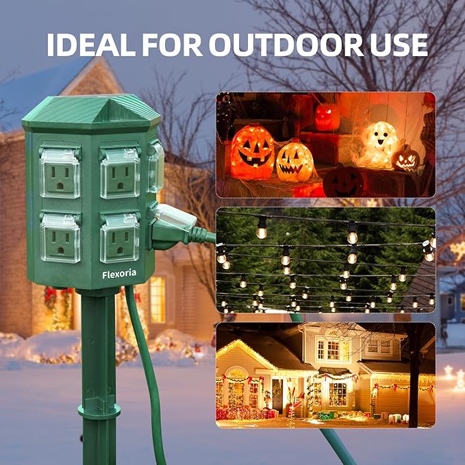 Outdoor Power Strip Waterproof, 90 FT Extension Cord, 6 Grounded Outlets for Halloween/Christmas Decorations and Inflatables, 15A/1875W, ETL Listed