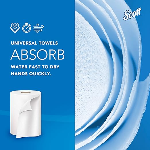 Scott Professional Essential Universal High-Capacity Hard Roll Paper Towels, Bulk (01005), Hardwound 1.5" Core, Absorbency Pockets, White (6 Rolls at 1,000' Each, 6,000'/Case)