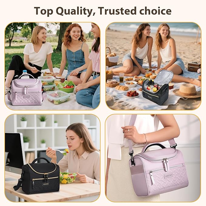 Insulated Lunch Bag, Portable Small Cooler Box, Reusable Leakproof Lunch Box Bag with Removable Strap for Work, Travel, Picnic (Black)