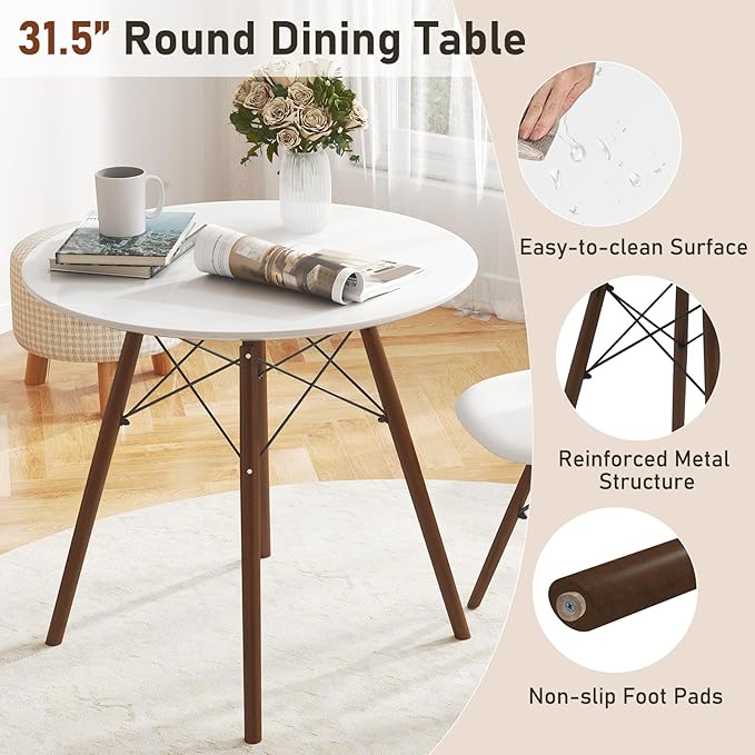 Tangkula Round Dining Table Set for 4, Modern Circle Kitchen Table & 4 Chairs with Ergonomic Seats and Solid Wood Legs, 5-Piece Dining Room Set for Small Spaces, Kitchen, Living Room
