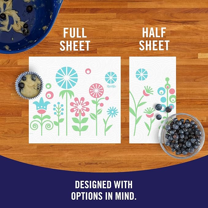 Sparkle Pick-A-Size Paper Towels, Spirited Prints, 6 Double Rolls = 12 Regular Rolls, Everyday Value Paper Towel With Full And Half Sheets