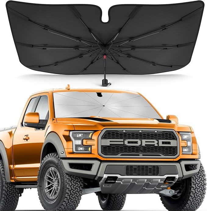 [2025 Updated] Bolamp Car Windshield Sun Shade, [Effective Keep Cool] Spring Structure Umbrella Sunshade for Automobile Windshield, Protect Cars Interior from Sun Rays, Heat Damage - Large