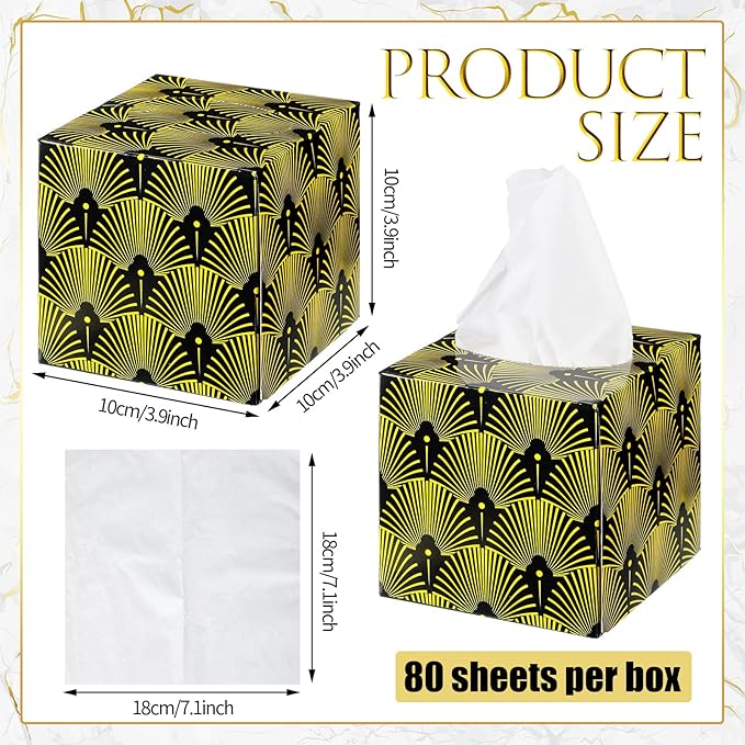 24 Boxes Tissues Cube Box Facial Tissues Boxes Geometry Flower Designed Tissues 2 Ply 80 Sheets Each Box Facial Tissues Household Tissues for Bathroom Kitchen Bedroom (Geometry)