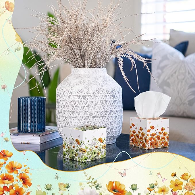 12 Pack Fall Flower Floral Facial Tissues Cube Boxes 600 Sheets 3 Ply Small Wildflower Face Tissues Bulk for Autumn Christmas Car Bedroom Supplies