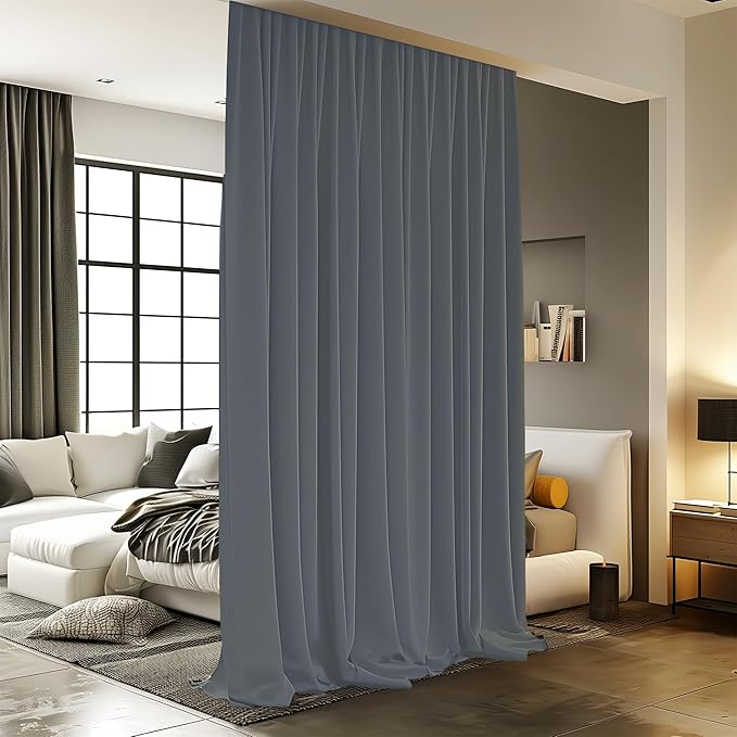Room Divider Curtains with Ceiling Track, 95% Blackout Heavy Curtains Noise Reduction Privacy Curtain System Kits, 15 ft Wide x 7 ft Tall, Grey, 1 Panel