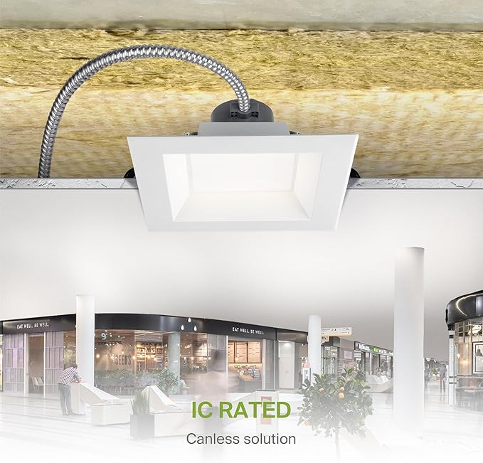 ASD Commercial LED Downlight 8 Inch, Square Power Adjustable Downlights 16/22/26/30/35W, Canless LED Recessed Lighting 120-277V, 5 CCT 2700K-5000K, Dimmable Ceiling Light Fixture, IC Rated, White ETL