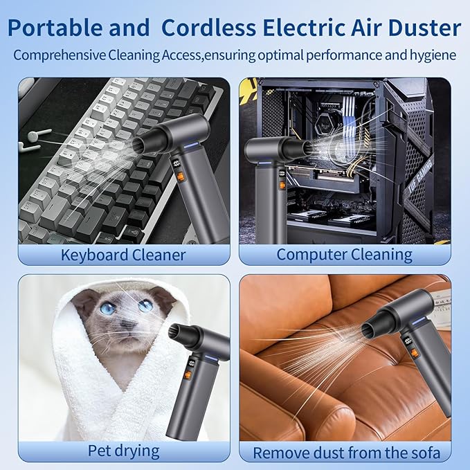 WINGDA Compressed Air Duster Rechargeable Electric Air Duster Portable,100 Gear Stepless Turbo Fan,Mini Air Blower,Dust Blower Cordless for Electronics,Keyboard Cleaning,Car Detailing,PC,Home,Outdoor