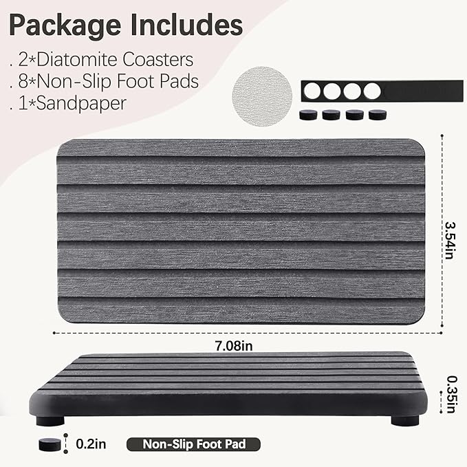 2 PCS Water Absorbent Diatomite Coasters (7.1" x 3.5"), Grooved Design, Water Absorbing Stone Used for Hand Soaps & Plants & toiletries in The Modern Home