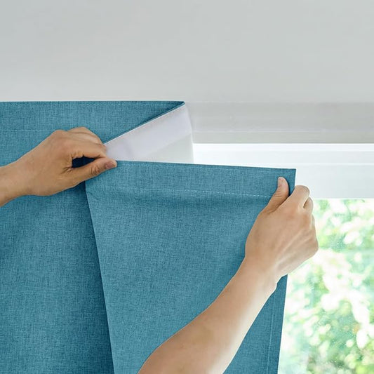 100% Blackout Curtain,Adhesive Curtain,Black Out Window Cover No Drilling Travel Kit,Perfect for Media Rooms, Dormitories and Renters (Stone Blue - W60 × L72 in)