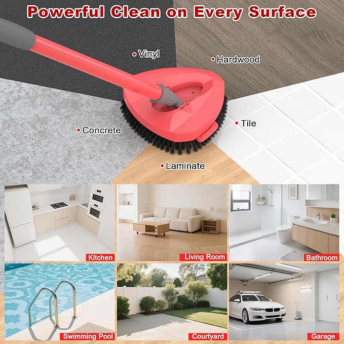 Upgraded Spin Mop Scrub Brush Head for O-Cedar EasyWring 1 Tank System ONLY, Full Bristles & Outward-Angled Scrubber Mop Head, Better Corners Floor Cleaning Brush All Hard Surfaces - 2 Pack