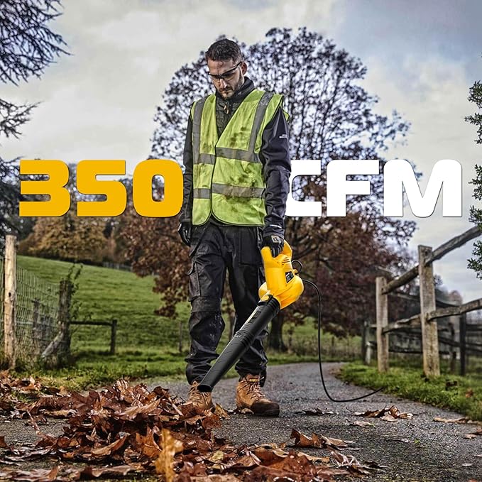 Electric Leaf Blower Corded, 7-AMP Leaf Blowers, 155MPH/350CFM Small Handheld Lawn Blower Lightweight & Portable for Lawn Care