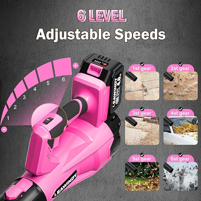 Cordless Leaf Blower, LEAWINDY 21V Battery Leaf Blower with 6-Speed Levels, Handheld Lightweight Blower & 2 Extended Tubes, Snow Blower for Blowing Leaves, Lawn, Garden, Garage, Yard