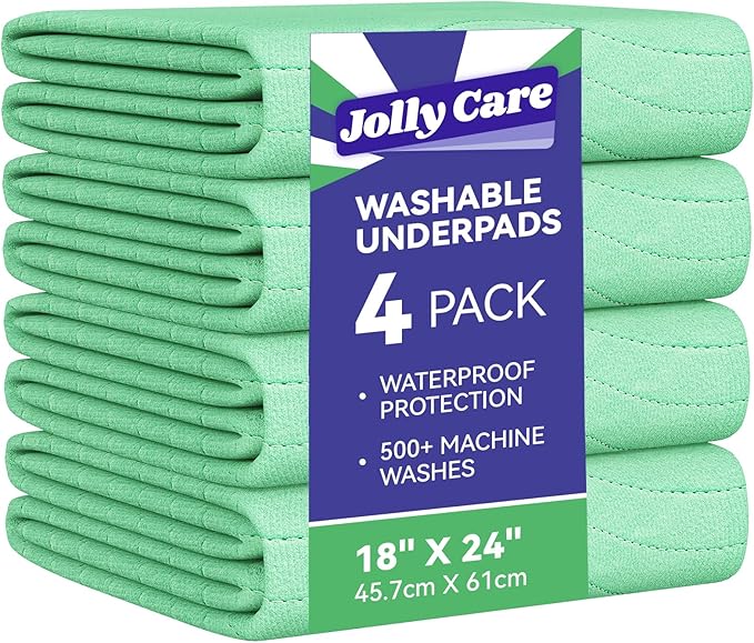 Washable Underpads Waterproof, 4 Pack 18" x24'' Heavy Absorbency Incontinence Bed Pads, Bed Wetting Pads for Babies, Kids and Pets, Soft Reusable Changing Pads for Bed