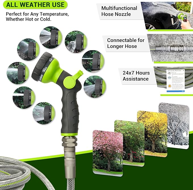Flexible Garden Hose 100 FT - Heavy Duty Non-Expandable 100FT Outdoor Water Hose Pipe, 1/2" x 100Feet, 3/4" Solid Swivel Fittings, 100 Feet, Kink and Leak Proof