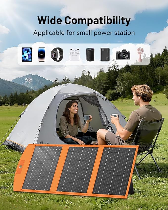Solar Panels 30W Portable Foldable Solar Charger with 5V USB-A and USB-C Fast Charging Compatible with iPhone, iPad, Samsung, Power Banks, IPX5 Waterproof Perfect for Camping, Hiking, Outdoor