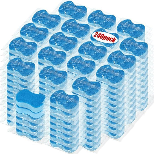 Tanlade 240 Pcs Individually Wrapped Sponges Kitchen Bulk Non Scratch Scouring Sponges for Dishes Household Cleaning Travel Apartments Hotel Car (Blue)
