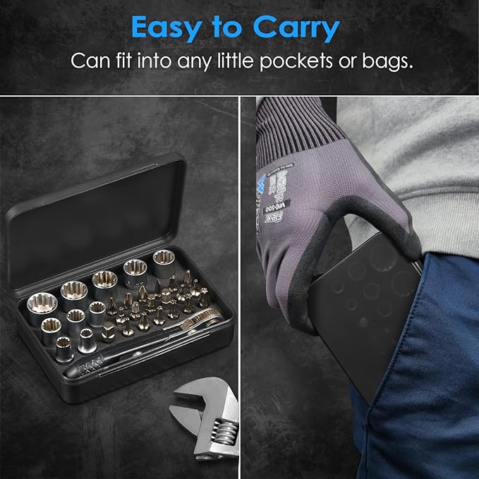 30in1 S2 Steel Mini Ratchet Wrench Screwdriver Bit Set with Universal Sockets, 36-Teeth Gear, Magnetic Bit Holder, 90 Degree Drive Handle