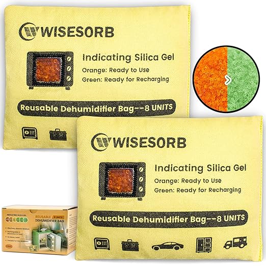 2 Pack 240G Reusable Silica Gel Desiccant Dehumidifier Bags, Color Indicating Moisture Absorbers for Car, Closet, Garage, 3D Filaments, Emoisture, Microwave Rechargeable Reusable Drying Bags
