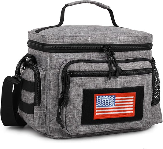 Lunch Box for Men, Tactical Lunch Bag MOLLE Webbing Leakproof Insulated Lunch Cooler Women Adult Meal with Adjustable Shoulder Strap Lunch Pail (Gery)