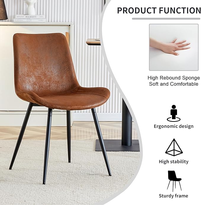 Modern Dining Table Set for 4, 50" Sintered Stone Kitchen Table and 4 Upholstered Suede Leather Chair Dining Room Table Set for 4(1White Table and Brown Chairs Set of 4)