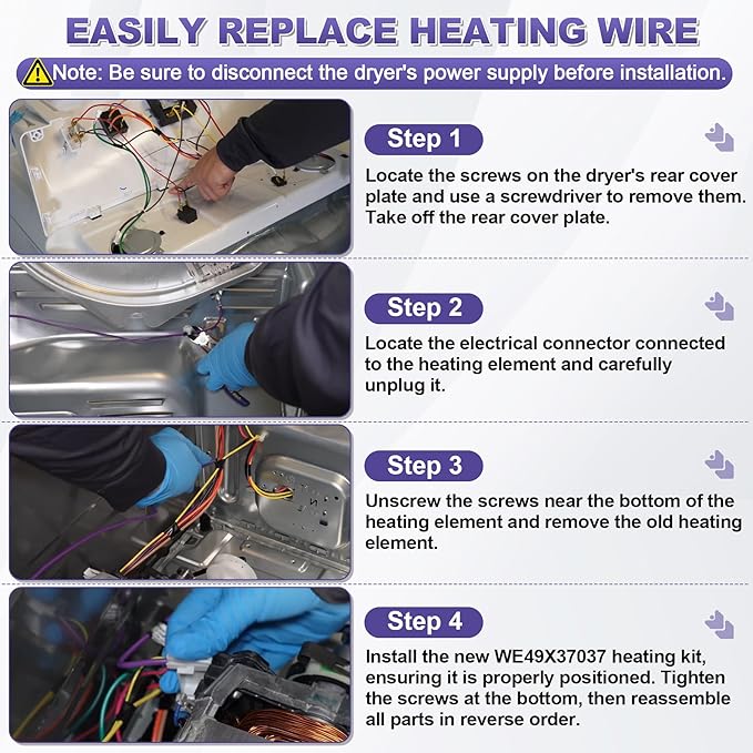 WE49X37037 Dryer Heater Wire Repair Kit Compatible with GE/Hotpoint Dryers Replaces WE49X32946 AP7217217 EAP17137283 PS17137283 PD00084037 with 1x16FT Black Electrical Tape