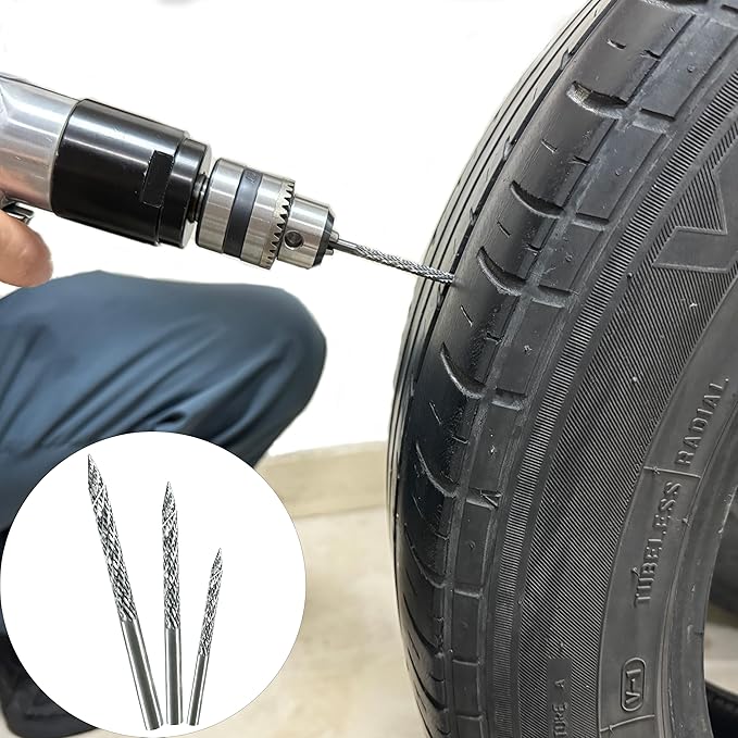 Tire Repair Drill Bits, 3-Piece Professional Kit with 1/8” 3/16” 1/4” Sizes, High-Speed Steel for Rubber Cleaning & Plug Installation（CB-M03H）