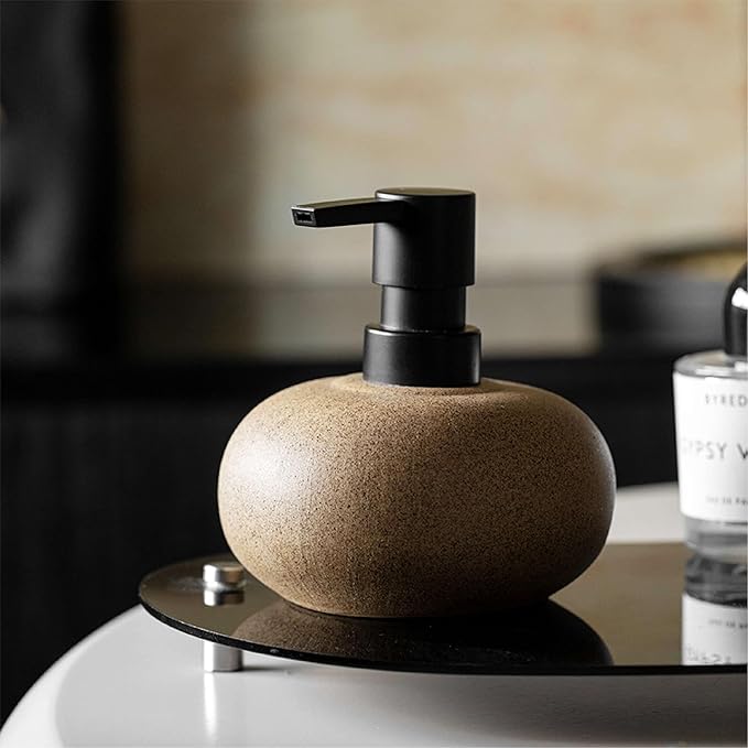 10oz Ceramic Hand Soap Dispenser, Elegant Liquid Soap Dispenser for Bathroom Countertop, Heavy & Sturdy Dish Wash SoapDispenser for Kitchen (Brown)