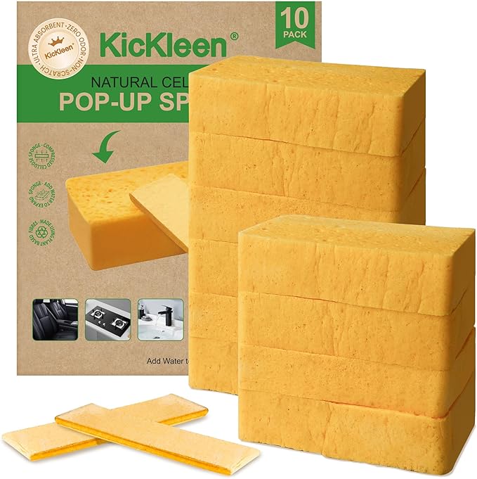 10 Count Compostable Pop-Up Sponges - Expanding, Non-Scratch, Plant-Based Cleaning Sponges Car Wash Sponge