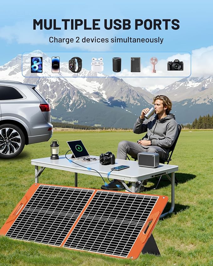 60W Portable Solar Panel, IP65 Waterproof Foldable Solar Panels for Power Station, 23% High Efficiency Solar Charger with QC3.0 USB-A & USB-C Outputs & 2 Kickstands for Outdoor Camping RV Trip
