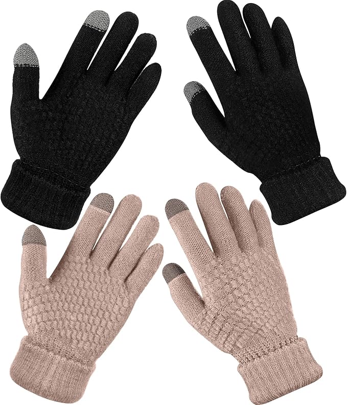 Geyoga 2 Pairs Women's Winter Touch Screen Gloves Soft Warm Fleece Lined Knit Elastic Cuff Winter Texting Gloves