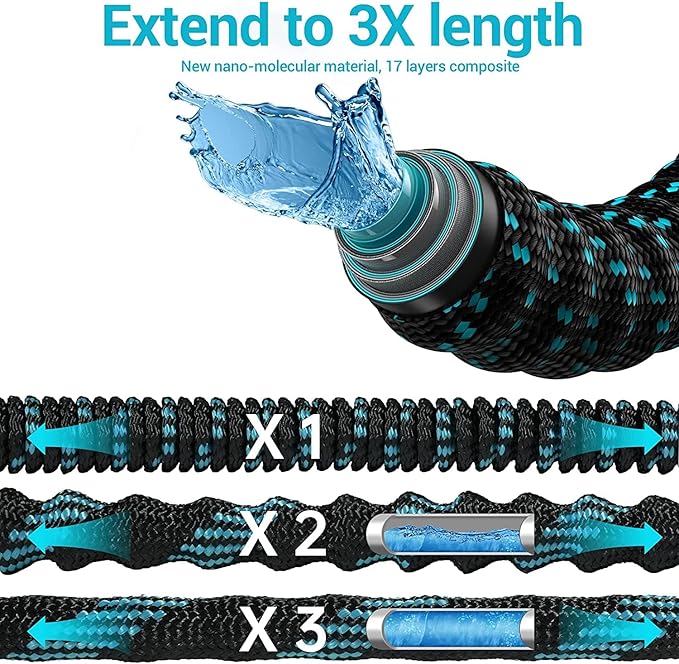 Expandable Garden Hose 200 ft - 2025 New Kink Free Flexible Water Hose 200ft with 10 Pattern Spray Nozzle, 3/4 Solid Brass Connectors, Retractable Latex Core - Lightweight Expanding Hose