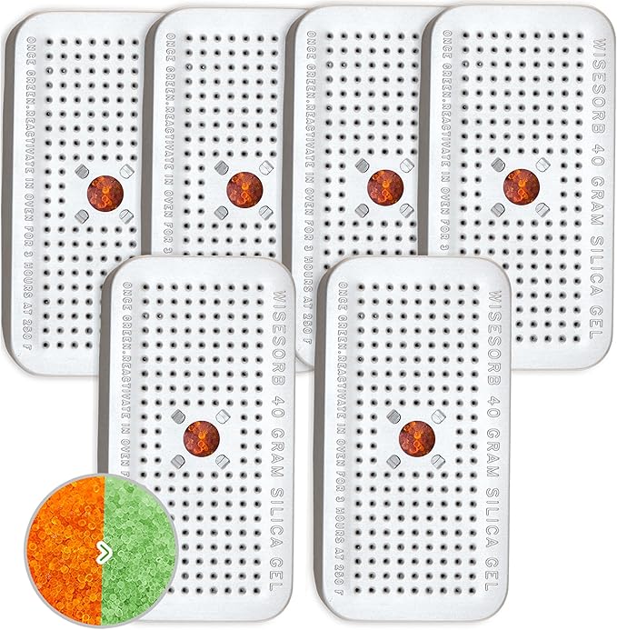 Silica Gel Canister, 40 Gram Silica Gel Desiccant Canister (Orange to Green), Reusable Desiccant Dehumidifier, Pack of 6
