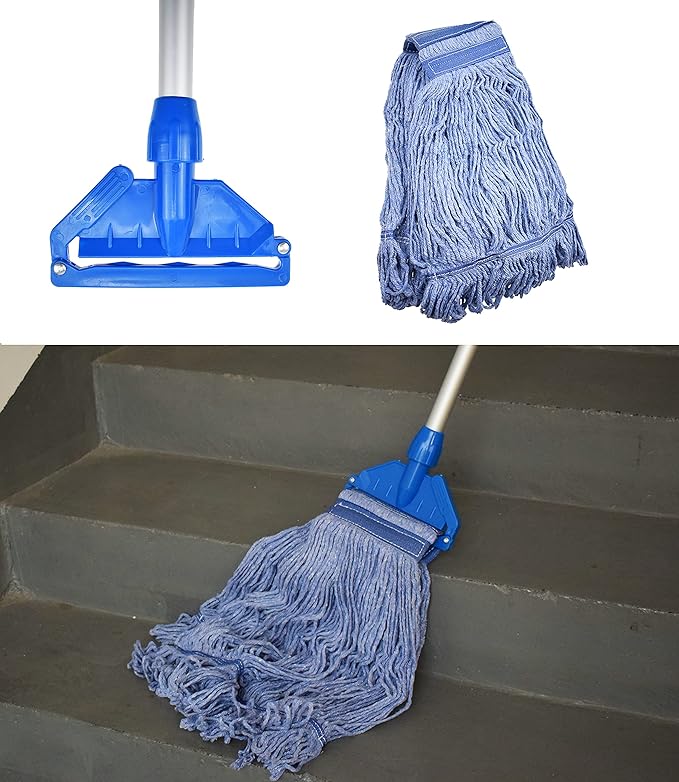 Mop Head Replacement Commercial Heavy Duty String Blue Wet Mop Heads for 3 Typs Commercial Mop Handle(4 pcs,Medium,Weight 16oz)